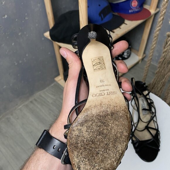 Jimmy Choo Open Toe Ankle Heels Womens Black - Picture 13 of 16